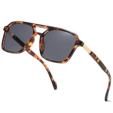Imagem de aisswzber Óculos de sol retrô aviador retangular para mulheres e homens, unissex, proteção UV400, armação leve, óculos de sol modernos, Armação tartaruga/lente cinza, Tortoise Frame/Grey Lens