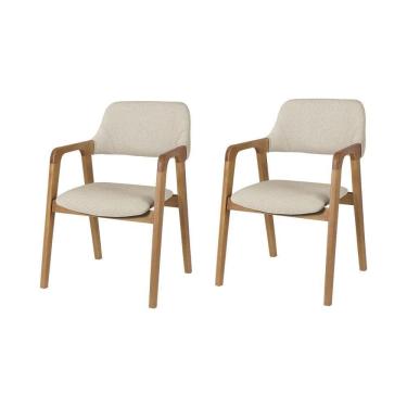 Imagem de Kit 2 Cadeiras De Jantar Ruth Estrutura Em Madeira Maciça Estilo Retrô Linho Bege Claro