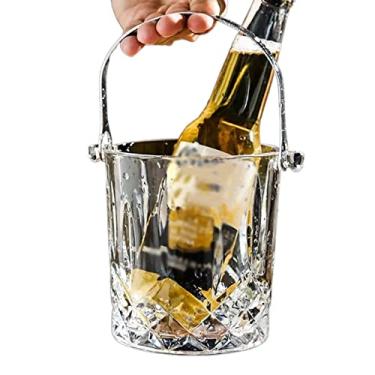 Imagem de balde de gelo para festas Balde de gelo de vidro de qualidade 900 ml Balde de champanhe transparente para festa em casa com alças recipiente de gelo balde de vinho (cor: latão)