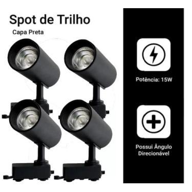 Imagem de Kit 4 Luminária Preto Trilho Spot Led 15W 3500K Branco Quente - AAAtop