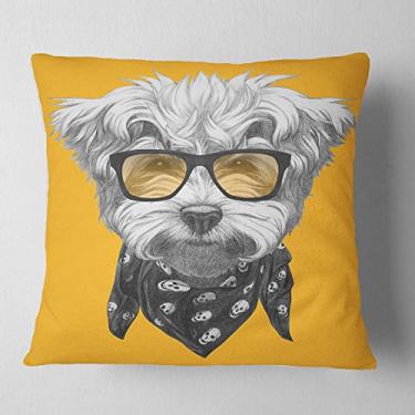 Imagem de Designart Poodle maltês com óculos de sol animal para sala de estar, sofá, enchimento de almofada de alta qualidade + capa de almofada impressa em ambos os lados 45,72 x 45,72 cm