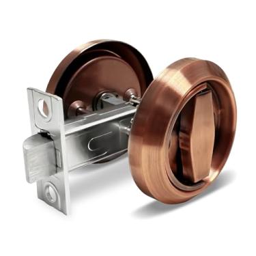 Imagem de Fechadura de porta redonda embutida, maçaneta de porta de copo embutida oculta de aço inoxidável 304, puxador de trinco de móveis para porta de bolso de privacidade, bronze