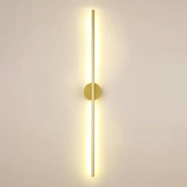 Imagem de Aplique de parede dourado, iluminação em linha de aplique de parede, candeeiro de parede de tiras modernas, apliques de parede longos, luzes de parede para corredor, sal, Warm Light, 80 cm