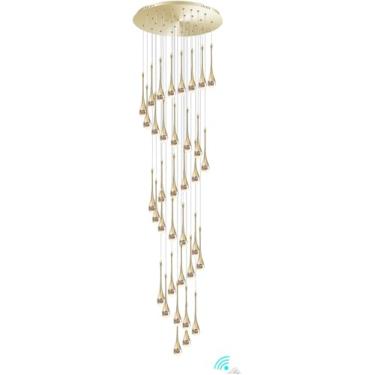 Imagem de Escada de 150 ''/381 cm de comprimento castiçais pendentes de cristal candelabros de coluna de prata clara candelabro pendente de teto alto de entrada ao Vest, prateado, dourado: 36-Lights