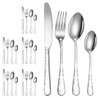 Imagem de XIAOYU Conjunto de talheres esqueleto de Halloween, conjunto de talheres de aço inoxidável de 24 peças, serviço para 6, utensílios de talheres de caveira gótica para Halloween, Páscoa, Natal, prata