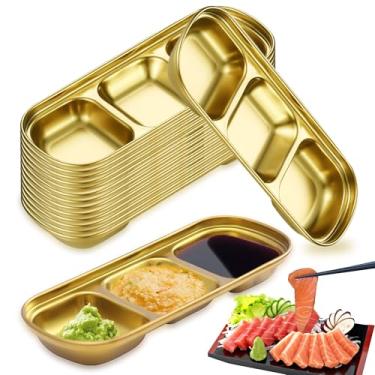 Imagem de 14 peças de molho de soja, tigelas divididas de aço inoxidável, prato de molho coreano, tempero, bandeja de condimentos para sushi, churrasco, vinagre, especiarias, sal, açúcar, sabor, cozinha