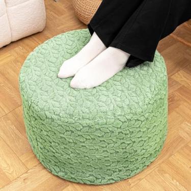Imagem de Pufe redondo recheado com pufe de 50 x 50 x 35 cm Boho Poof banquinho para pés decoração de casa, pufe de chão, descanso de pés otomano para sofá, poltrona, sala de estar, quarto (verde sálvia)