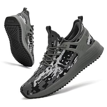 Imagem de SDolphin Tênis de corrida masculino, tênis, treino, caminhada, academia, sola de borracha, respirável, confortável, antiderrapante, moderno, Cinza camuflado, 38