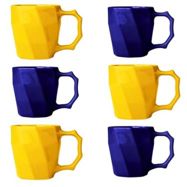 Imagem de Conjunto 6 Caneca Cerâmicas Café Leite Chá Louça Lisa 260ml Design e Cores Exclusivas - E-FCS Store (AMARELO/AZUL)