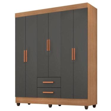 Imagem de Guarda Roupa Casal Lite 6 Portas Nature Cinza – Móveis Leão