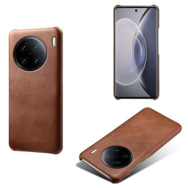 Imagem de Capa para vivo X90 Pro+,Proteção contra quedas,Casca de volta de cor sólida simples,Design de couro de imitação de plástico-Brown