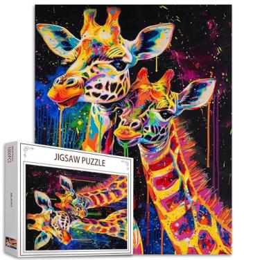 Imagem de Tucocoo Quebra-Cabeças De Família Girafas Para Adultos, 1000 Peças, Animais Em Cores Brilhantes, Dois Coloridos, Jogos Divertidos, Decoração Casa, Festa Aniversário, Presente, Brinquedo Homens E Mul