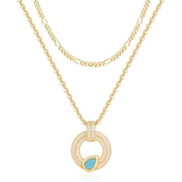 Imagem de MEVECCO Conjunto de colar circular em camadas, feito à mão, banhado a ouro 18 k, delicado em camadas, pingente de gargantilha para mulheres, joias personalizadas, presente, Sem Pedra Preciosa