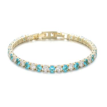 Imagem de XIqision Pulseira de tênis feminina banhada a ouro 14K 18K com zircônia cúbica colorida clássica com trava dupla, One Size, Zircônia cúbica, Sem Pedra Preciosa