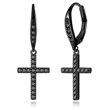 Imagem de FSLEAD Brinco feminino de ouro 14 K, cruz, gota d'água, borboleta, coração, nó de ouro, prata, cruz, alavanca, gota, ouro, prata, gota, argola, pingente de ouro branco, Latão, Zircônia cúbica