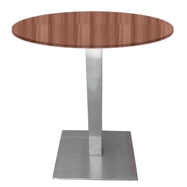 Imagem de Mesa Quadrada Alpha Inox Prata 73,50 Cm (altura) Tampo Mdp Redondo 70 Cm Walnut (larg)