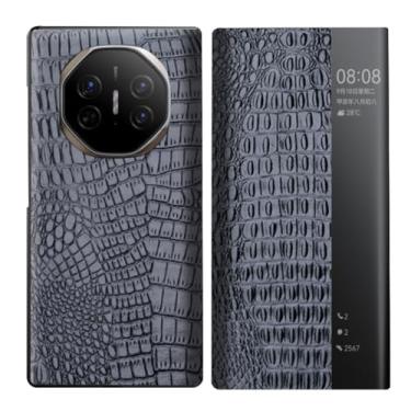 Imagem de LTLMYDAM Capa de couro genuíno para Huawei Mate XT, capa flip Smart Hibernate Business Case Crocodile Texture Handmade Cover, preta, XT