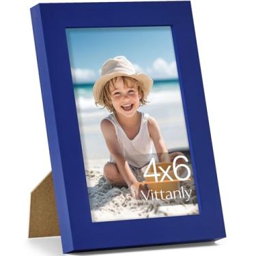 Imagem de Vittanly Porta-retrato 10 x 15 cm, feito de madeira maciça e acrílico inquebrável, moldura de madeira para montagem na parede ou exibição de mesa, moldura para decoração de casa com suporte, azul