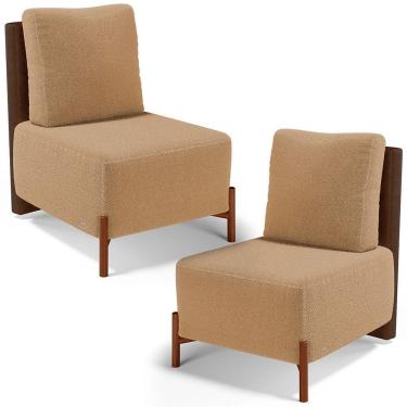 Imagem de Kit 02 Poltronas Decorativas Sala Estar Living Hungria L02 Couríssimo Marrom Bouclê Mostarda - Lyam