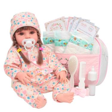 Imagem de Boneca Reborn Realista Menina Corpo Silicone Bolsa Itens
