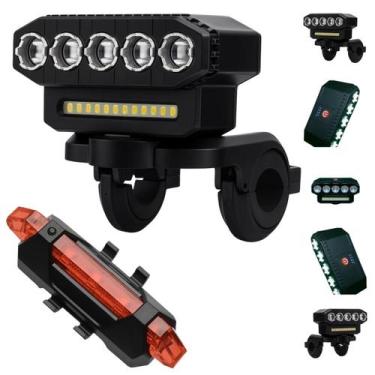 Imagem de Farol 5 LEDs Dianteiro Recarregável + Luz Traseira De Segurança Para B