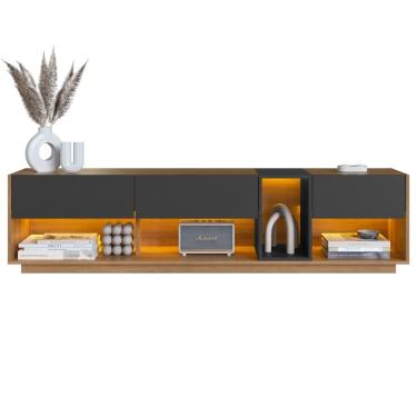 Imagem de Rack Moderno Com Led 03 Gavetasavetas 180cm Mel Grafite Proddy