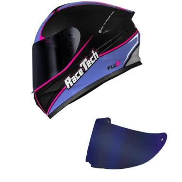 Imagem de Capacete Race Tech Hit Plus Preto e Roxo Mais Viseira Azul, 60