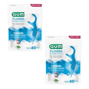 Imagem de Kit Com 2 Fio Dental Flosser Multiple Action Gum Fio Dental Com Haste Sabor Menta 80 Unidades