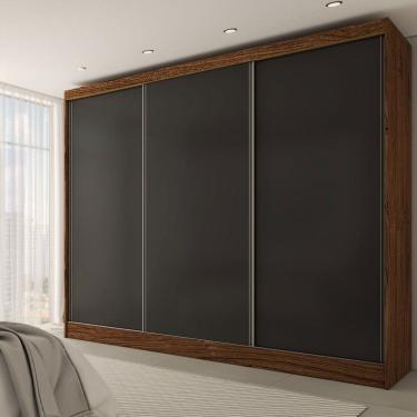 Imagem de Guarda-Roupa Casal Europa 3 Portas 4 Gavetas 100% Mdf Castanho/Preto - Panorama Móveis