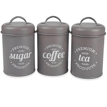 Imagem de Conjunto de Potes Lata p/ Mantimentos 3 Peças Cinza - Quanhe