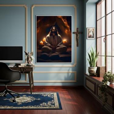 Imagem de Quadro Decorativo Jesus Cristo Meditando - 70x50cm - Quadros On-line, 