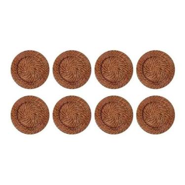 Imagem de Kit C/8 Sousplat Redondo Rattan Bambu Marrom Escuro Mundiart, Marrom-c