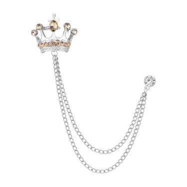 Imagem de Broche de coroa masculino broche de lapela de strass para homens com borla de metal corrente de colarinho alfinetes de terno broche coroa broche de lapela para homens terno de formatura chapéu