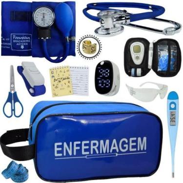 Imagem de Kit Enfermagem Aparelho de Pressão Estetoscópio Medidor Glicose Comple