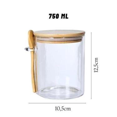 Imagem de Pote De Vidro Redondo Tampa Bambu Hermético Com Colher - TOP UTIL, 750