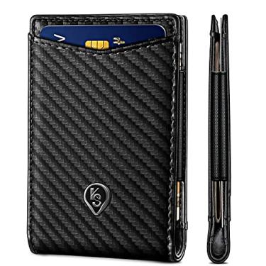 Imagem de Carteira fina expansível, carteira masculina com bolso frontal, clipe para dinheiro, para 15 cartões, 6 x 8 cm, bloqueio RFID, Black6604, Minimalista