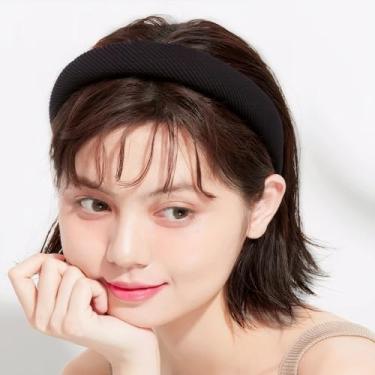 Imagem de 2 peças de esponja grossa para spa faixa de cabelo inchado para maquiagem, tratamento facial, absorvente, elástico, faixa de cabeça tamanho único para chuveiro, ioga