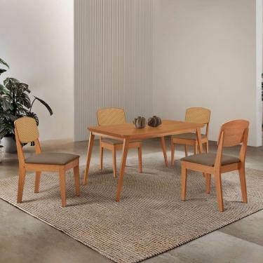 Imagem de Mesa De Jantar Copper 120cm Tampo Mdf Laminado 4 Cadeiras Veludo Capuccino/naturalle/naturalle