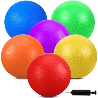 Imagem de Huaerle Conjunto de 6 peças de bolas de playground de 22 cm com bomba Dodgeball Kickballs de borracha inflável para Dodgeball, Kickball, Andebol, escola, academia, recreação e jogos de quintal ao ar
