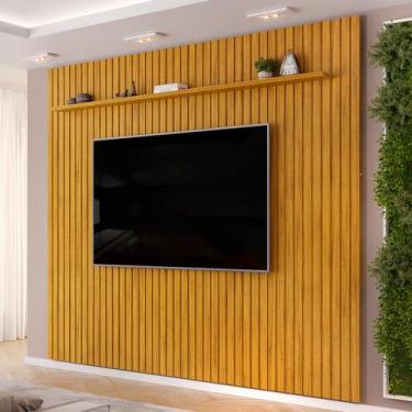 Imagem de Painel Ripado Para TV 75 Pol Sala Quarto 275x240cm Lexa D05 Cedro - Ly