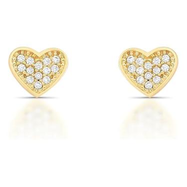 Imagem de Guymy Brinco Coração Folheado a Ouro 18K, Cravejado com Zircônias, Liga de Latão, Design Delicado, Hipoalergênico, para Uso Diário