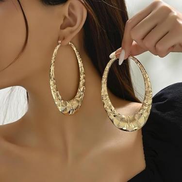 Imagem de Brincos de argola de bambu dourados para mulheres, bijuterias modernas, argolas grandes, presentes de festa