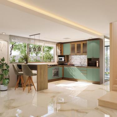 Imagem de Cozinha De Canto Modulada Celeste Kappesberg 100% Mdf Nogueira/verde