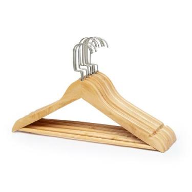 Imagem de Kit 30 Cabides Madeira Alta Qualidade Envernizado Para Guarda Roupa - 