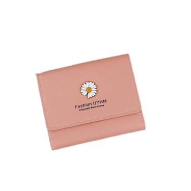 Imagem de Carteira feminina de poliuretano com três dobras com estampa floral, porta-cartão de crédito mini fino com 5 compartimentos para cartão e 4 compartimentos, linda carteira de encaixe para compras