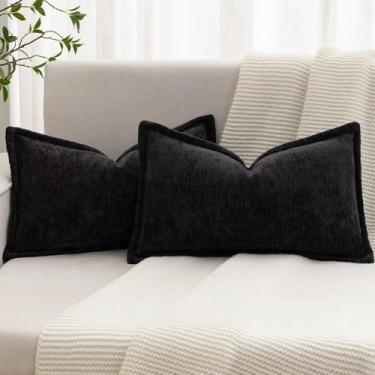 Imagem de Capa de travesseiro BAOLIZEGAO Black Chenille 30x50cm Conjunto de 2