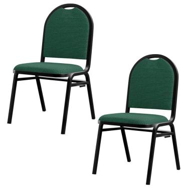 Imagem de Kit 2 Cadeiras Hoteleiras Auditório Empilhável Linho M23 Verde - Mpozenato