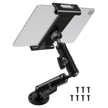 Imagem de THXCHER Suporte industrial de alumínio para tablet com braço de elo duplo, suporte ajustável de 360° para dispositivos de 15 a 13 polegadas, base com vários furos para instalação de mesa de parede de