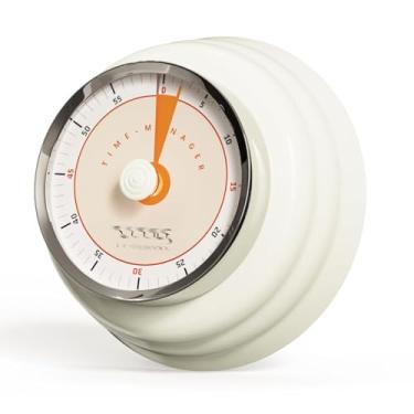 Imagem de Temporizador magnético retrô de cozinha, temporizador mecânico clássico, estrutura de aço, mostrador de fácil leitura para cozinhar, escritório, estudo cozinha despertador (bege)