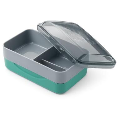 Imagem de Pote Organizador com Divisórias, Plástico Cinza e Verde, Tampa Transparente, Compartimentos para Alimentos, Marmita Multiuso